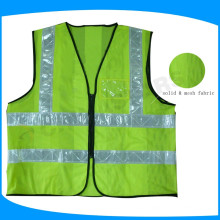 yellow color solid and mesh reflective vest with PVC tape, safety clothing store